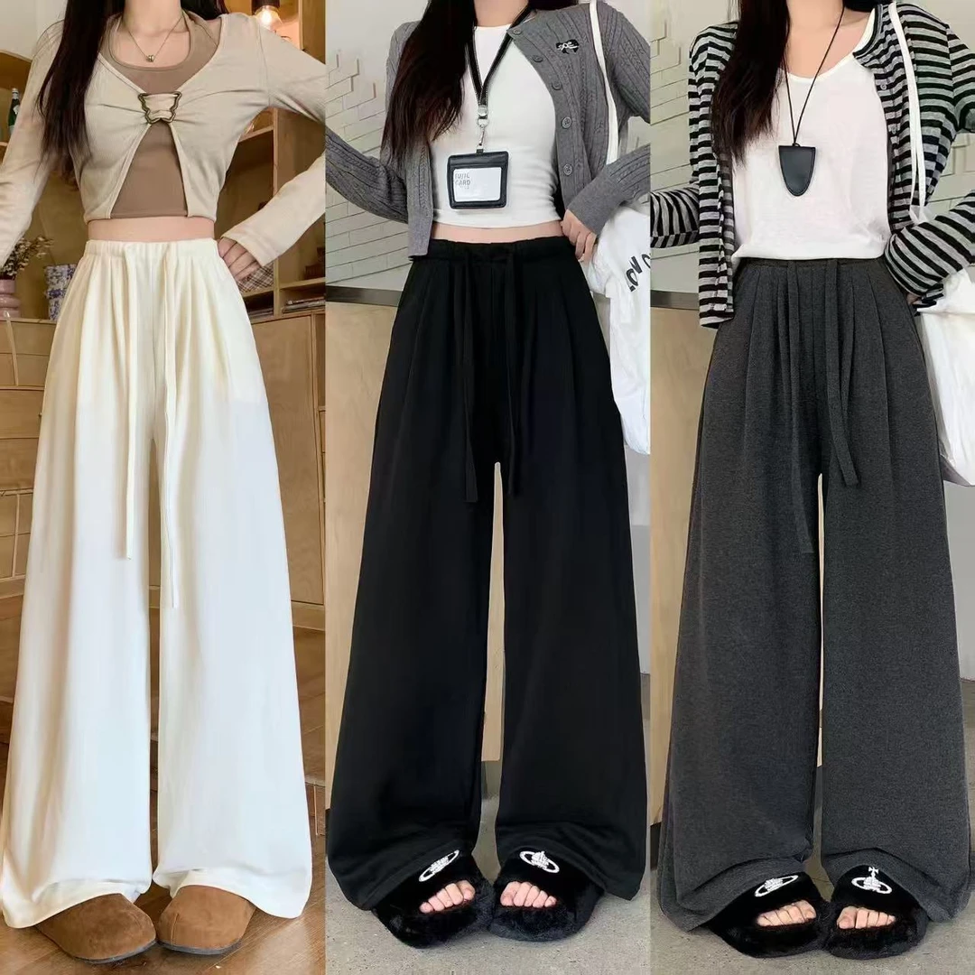 大码女装2025秋季新款高腰休闲设计感胖妹妹宽松阔腿休闲裤2212