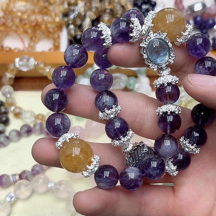 水晶手链未镶嵌魔鬼蓝海蓝宝乌拉圭兔毛