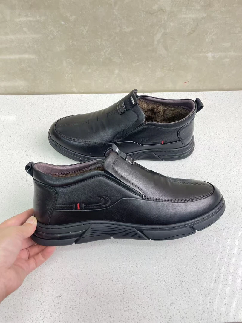 休闲皮鞋车缝线休闲鞋棉鞋防滑粒面皮男士保暖鞋649476