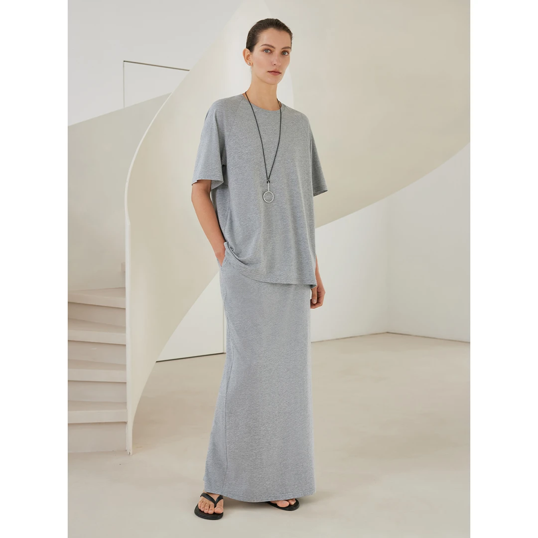 MSBEAST零压空气感荃棉“懒人搭子”套装_廓形短袖T/后开衩长半裙