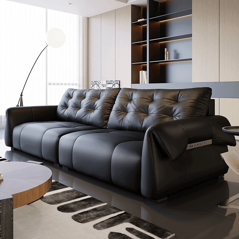 意式极简皮艺沙发设计师款黑天鹅牛皮沙发简约直排客厅组合沙发