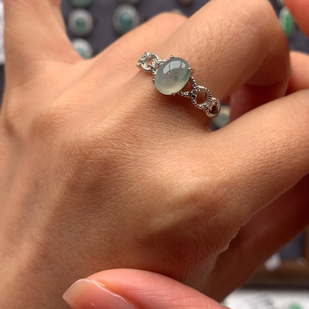 翡翠银S925镶嵌戒指戒指