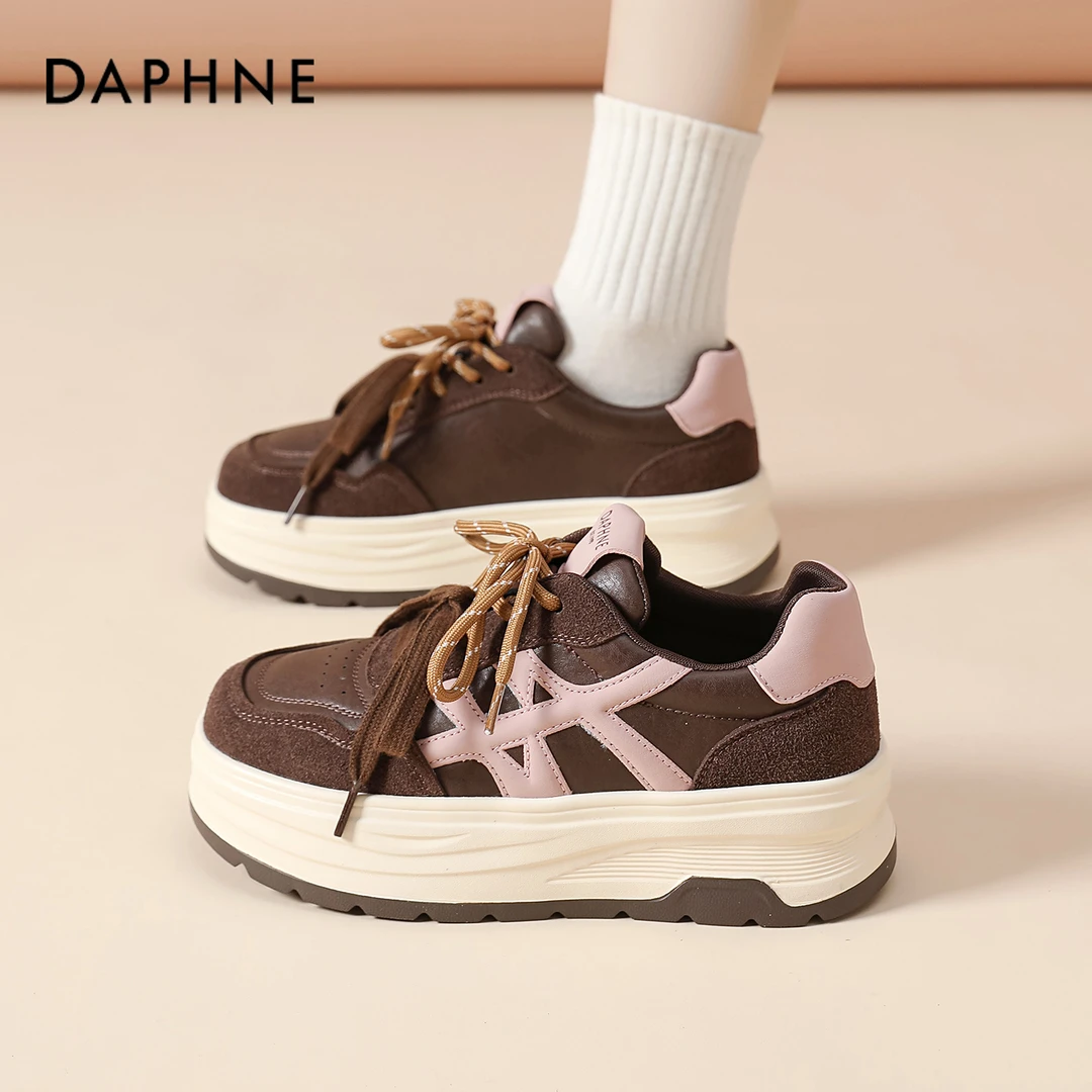 达芙妮复古德训鞋女厚底增高2025新款秋冬板鞋棕色百搭小众运动鞋