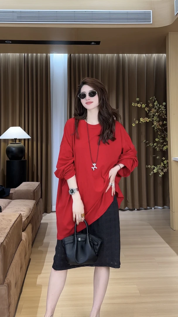 YYOUHAN 2025夏款小众设计极简大版长袖T恤半裙两件套 2504C1871