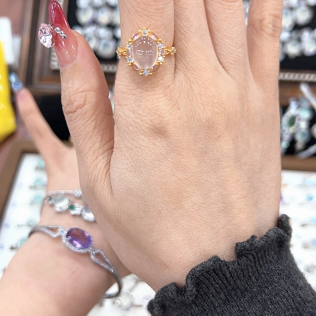 吱***吱蛇纹石玉银S925镶嵌戒指