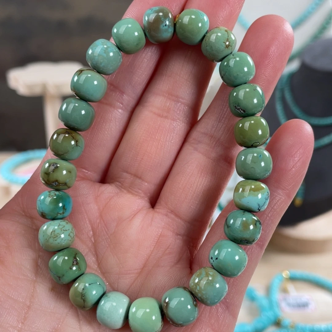绿松石未镶嵌套链8+精品菜籽绿手串