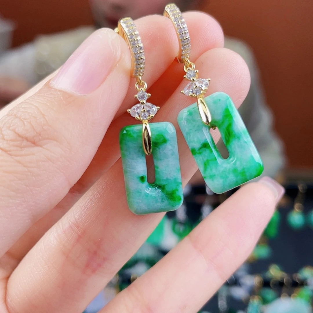 翡翠银S925镶嵌耳饰饰品