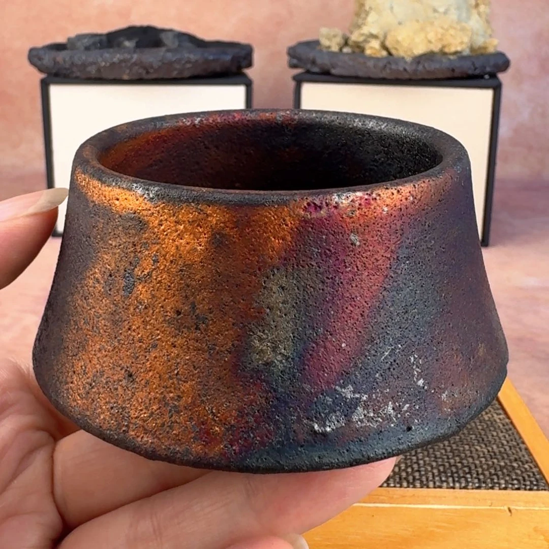 丽**顺荥经黑砂炸福利窑彩飞碟杯15