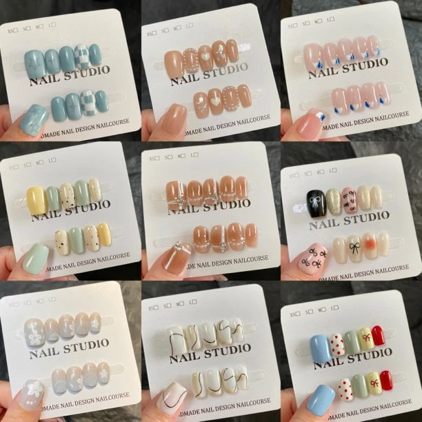 两副包邮0049现货纯手工穿戴甲短甲合集2 简约爱心短甲时尚裸色夏