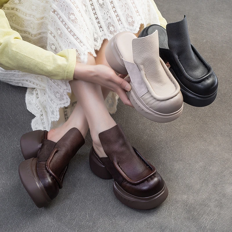 25589头层牛皮手工女鞋厚底高跟防水台时尚复古松糕鞋夏季凉鞋