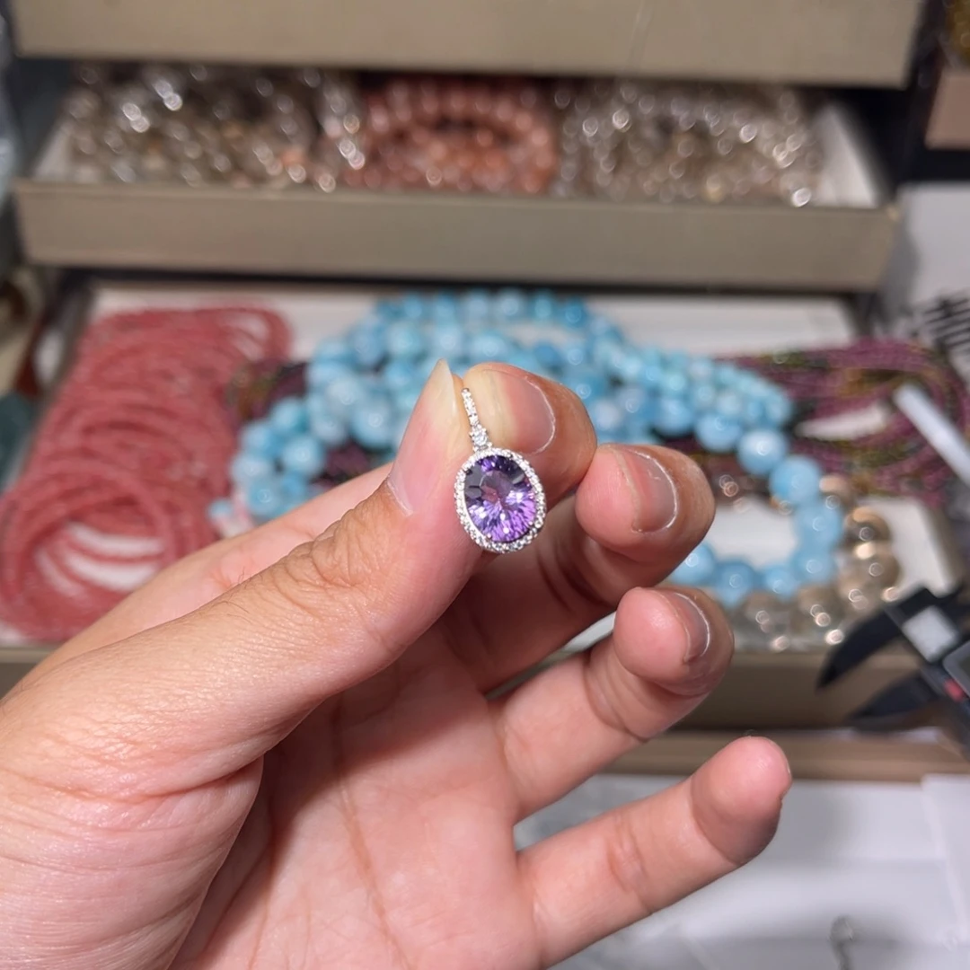 水晶手链银S925镶嵌紫水晶吊坠007