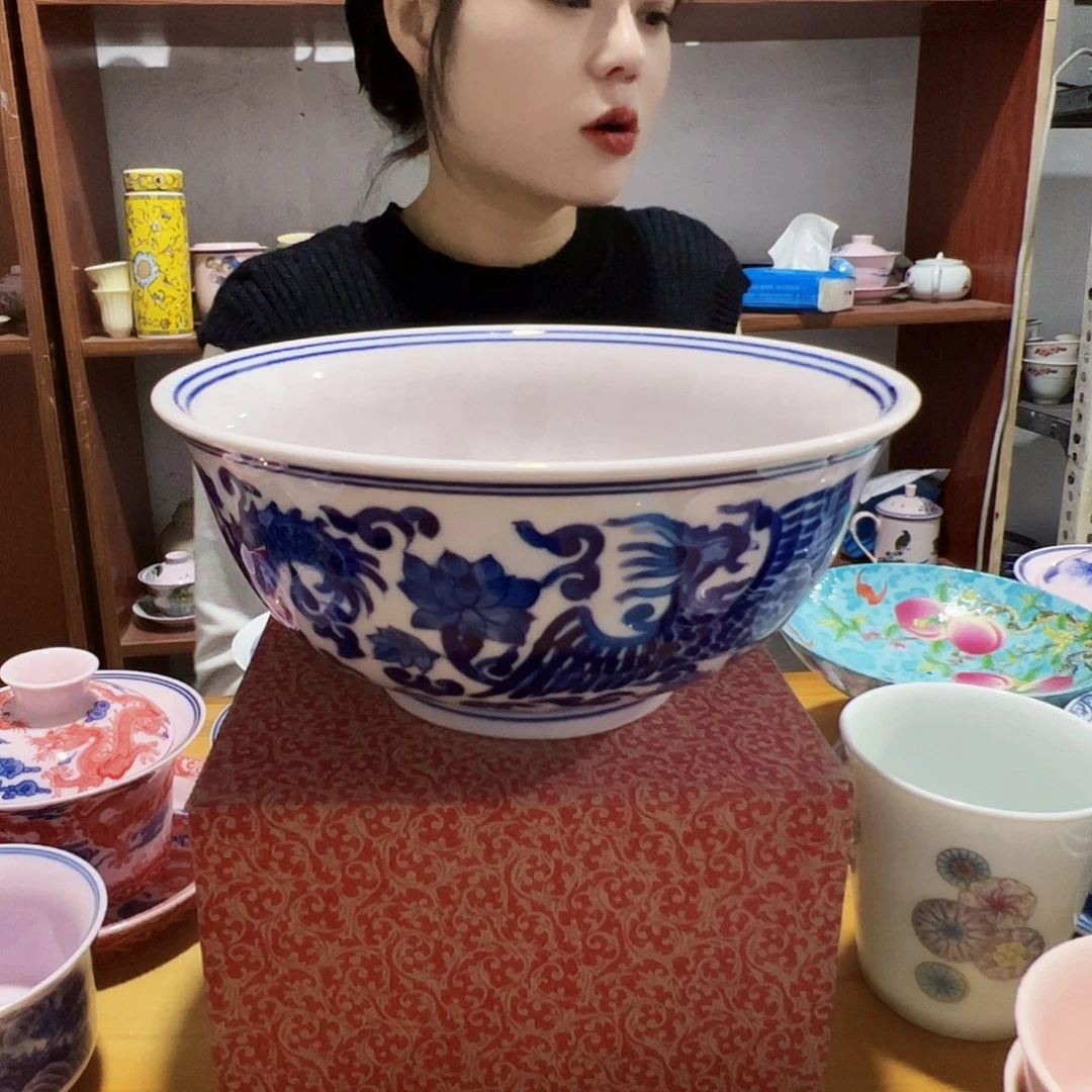 摆件瓷景德镇红xixi龙凤8寸碗