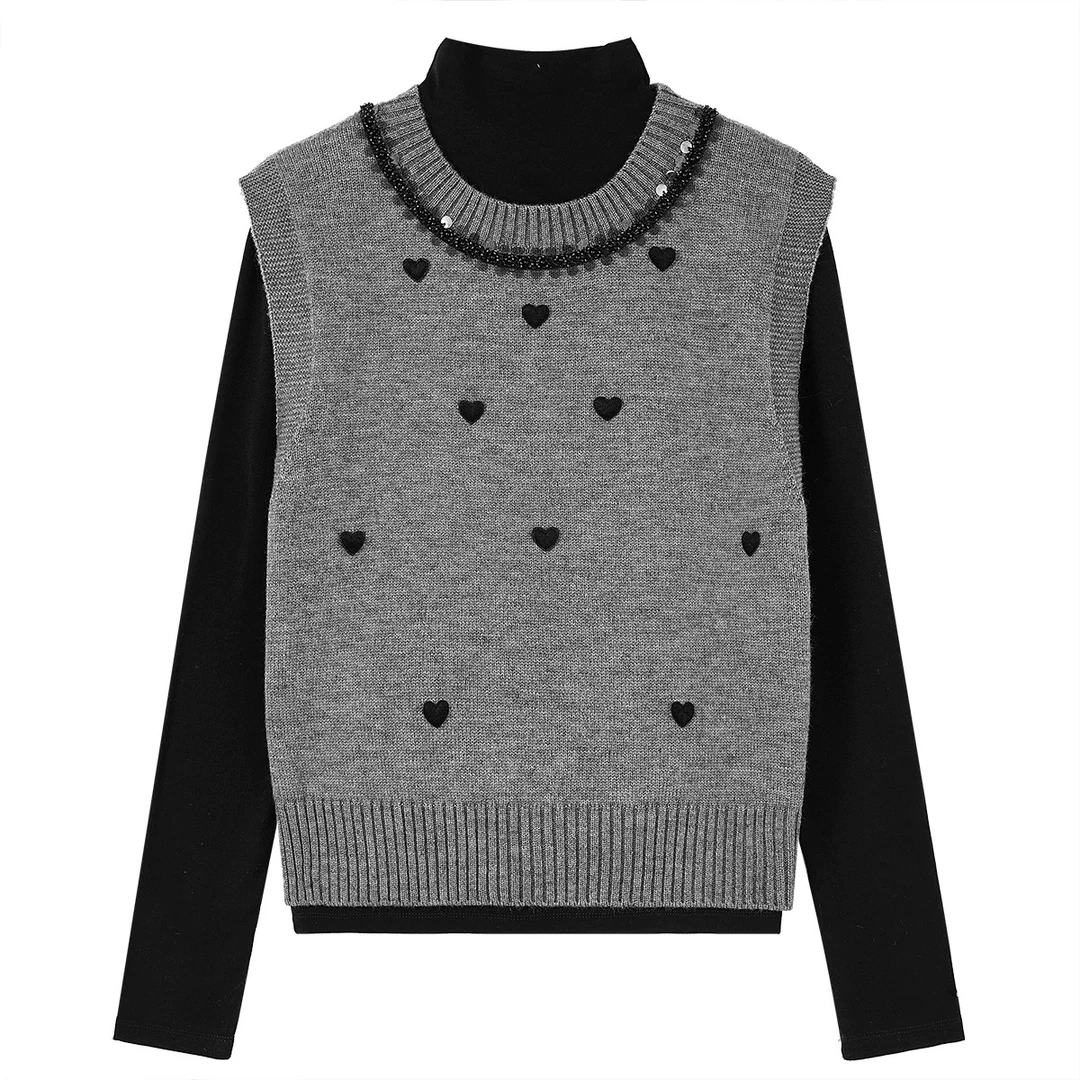 韩系甜美爱心针织背心女春新款百搭时尚宽松叠穿毛衣马甲上衣