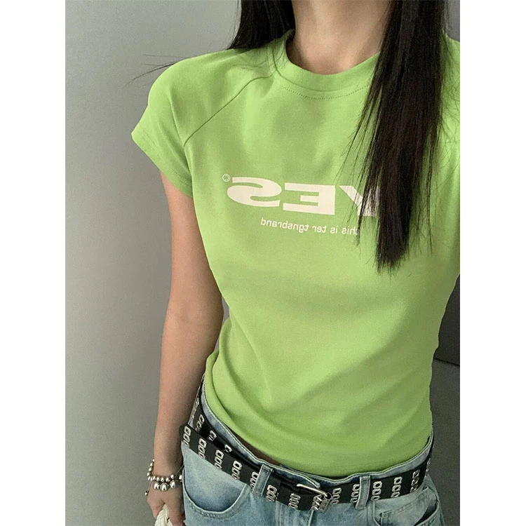2025夏季新款潮牌时尚插肩时尚字母印花修身显瘦短袖t袖洋气百搭
