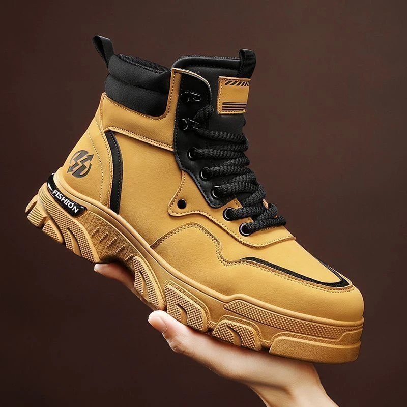 马丁靴男2025秋季新款英伦风复古工装大黄靴男士高帮户外防水皮靴