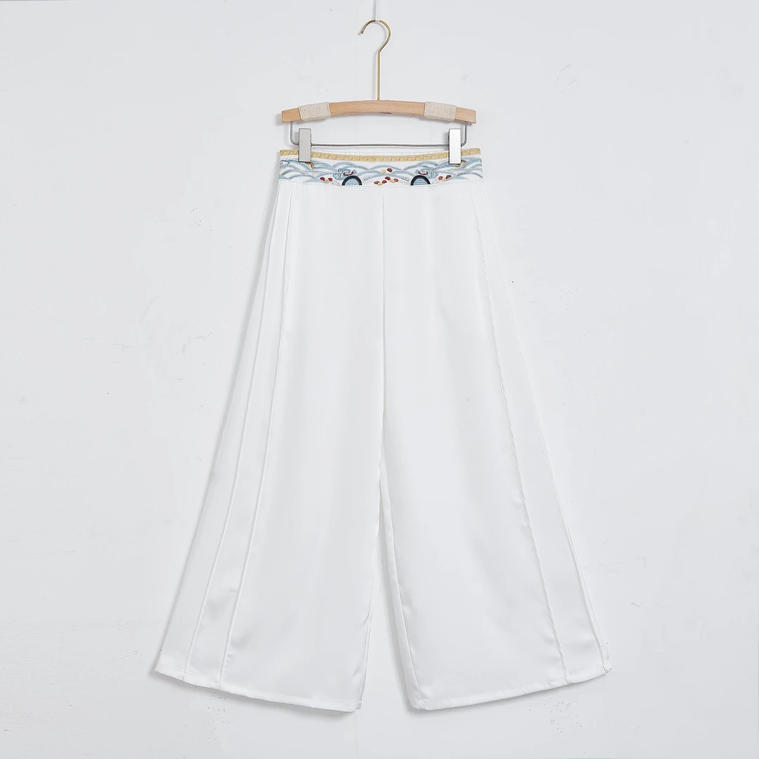 [桃蓝]小雪新中式国风妈妈装海浪阔腿裤