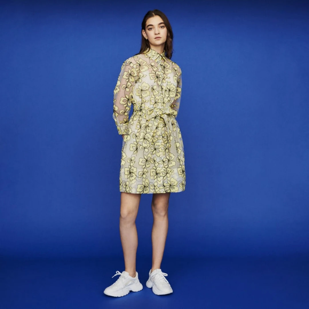 【MonTendre】法系品牌 M 优雅气质长袖网纱刺绣立体感蓬蓬裙连衣裙