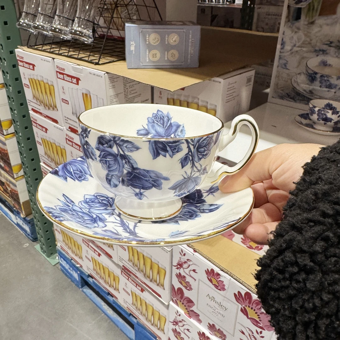 包邮开市客英国Aynsley安斯丽蓝玫瑰下午茶茶具套装咖啡杯礼盒