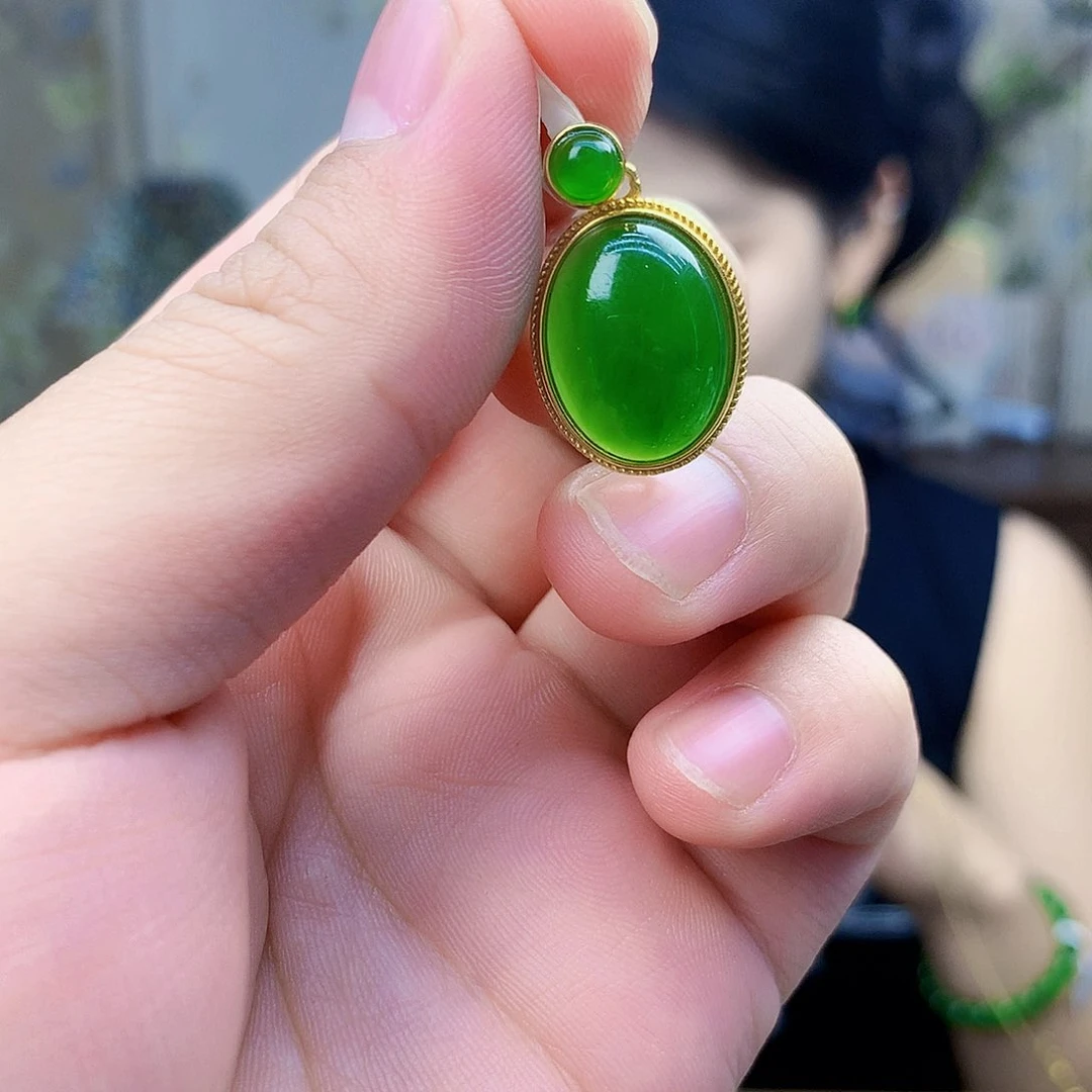 和田玉（碧玉）银S925镶嵌吊坠(不含链)吊坠