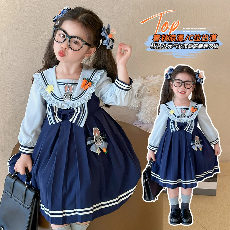 女童春秋套装女宝宝2025新款兔子警官连衣裙儿童学院风套装小女孩