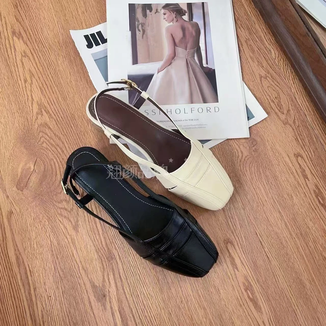 【品牌力荐】夏季新款时尚编织镂空透气一字带粗跟女款单鞋6233