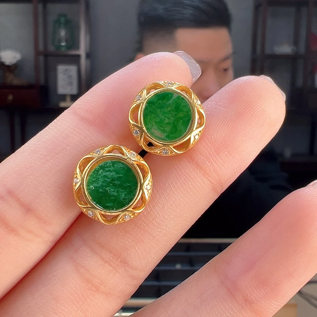 翡翠耳饰银S925镶嵌耳环54