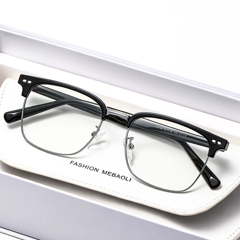 痞帅时尚复古半框近视眼镜男女通用可配度数平光镜