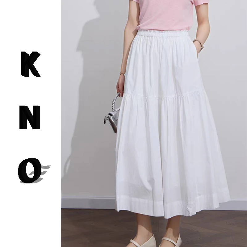 【KNO】夏季新款白色拼接款半身裙