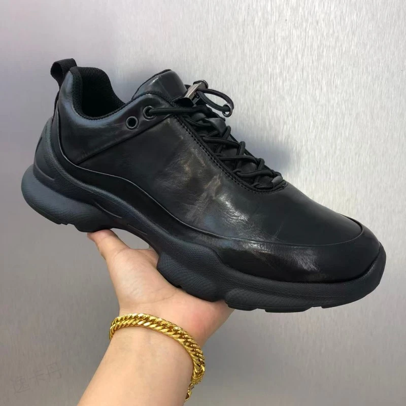 2025秋季新款高端商务休闲真皮男士厚底皮鞋头层牛皮时尚运动男鞋