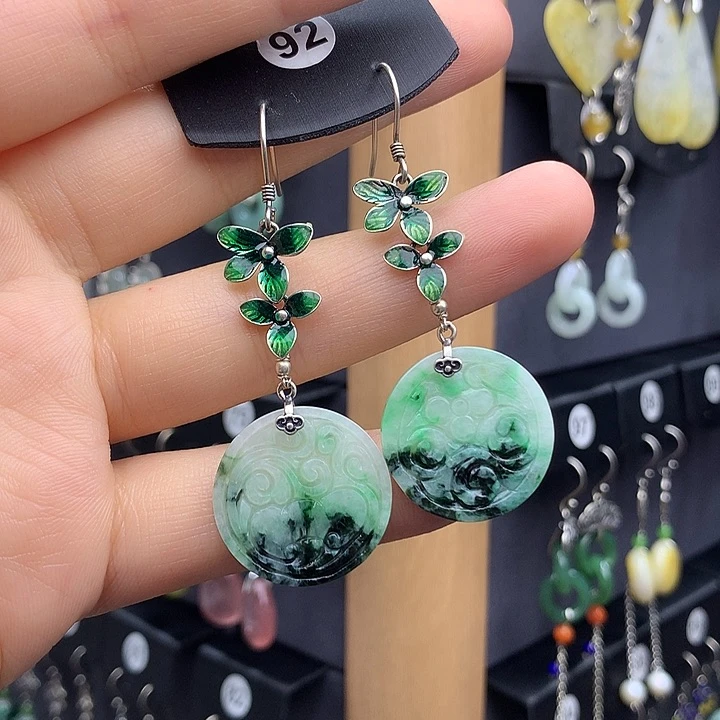 翡翠耳饰银S925镶嵌糖*子5555