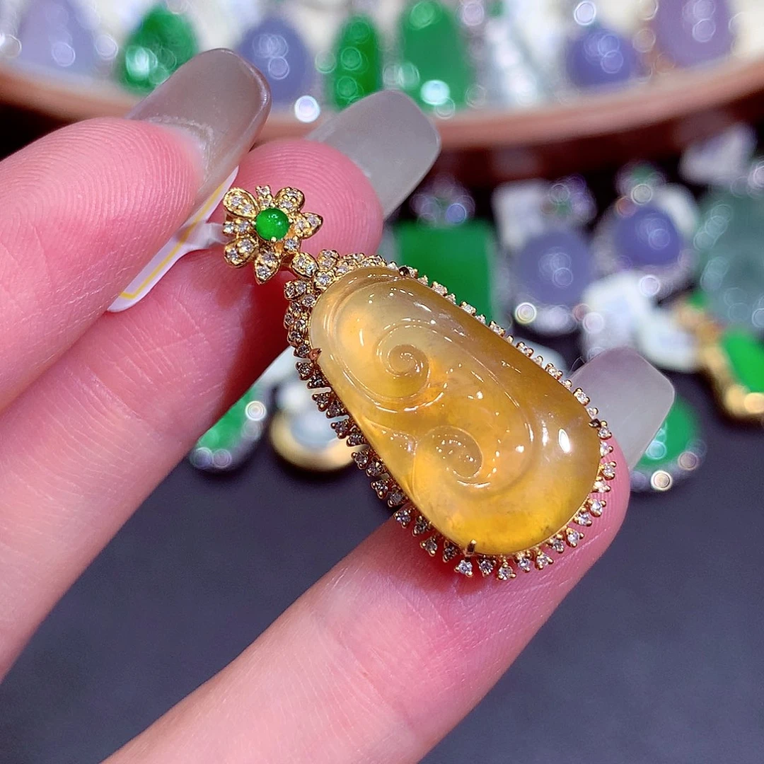 翡翠18K金镶嵌吊坠(不含链)