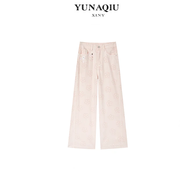 【77私服】-财阀千金夏季舒适透气休闲百搭高腰牛仔阔腿裤-5389