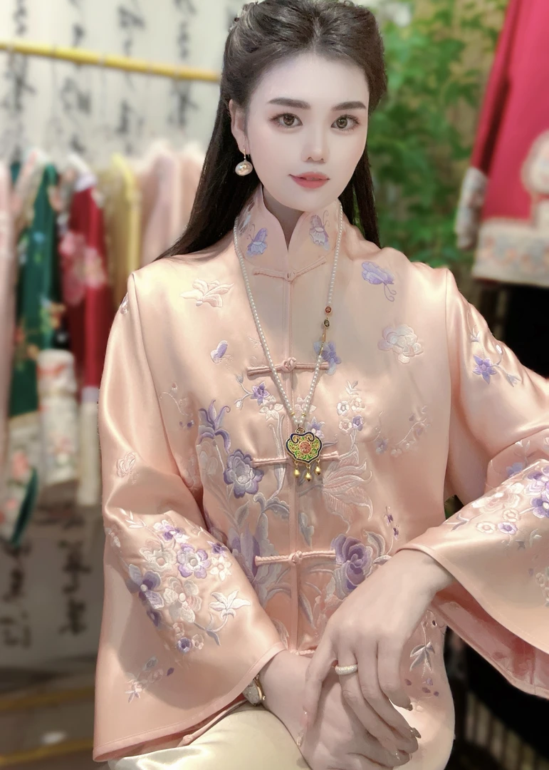 【丹妮甄选】-新中式国风春兰蝶恋花刺绣高级显瘦端庄气质外套6681