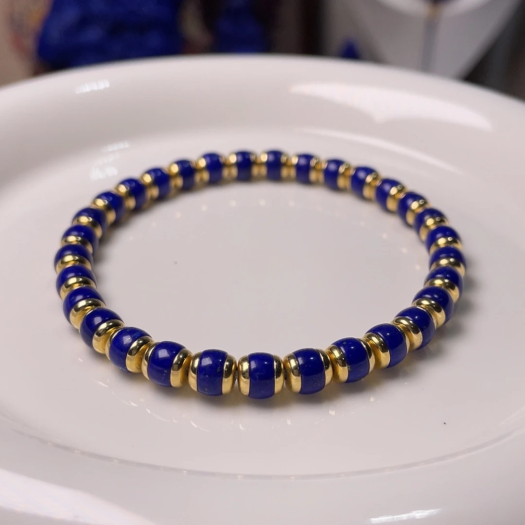 青金石银S925镀金镶嵌精品药片隔片手串（可拆扭）