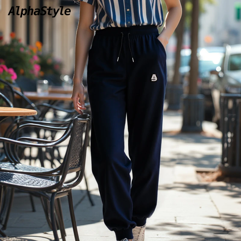 ALPHASTYLE潮牌时尚潮流春季百搭男女款纯色休闲束脚运动长裤