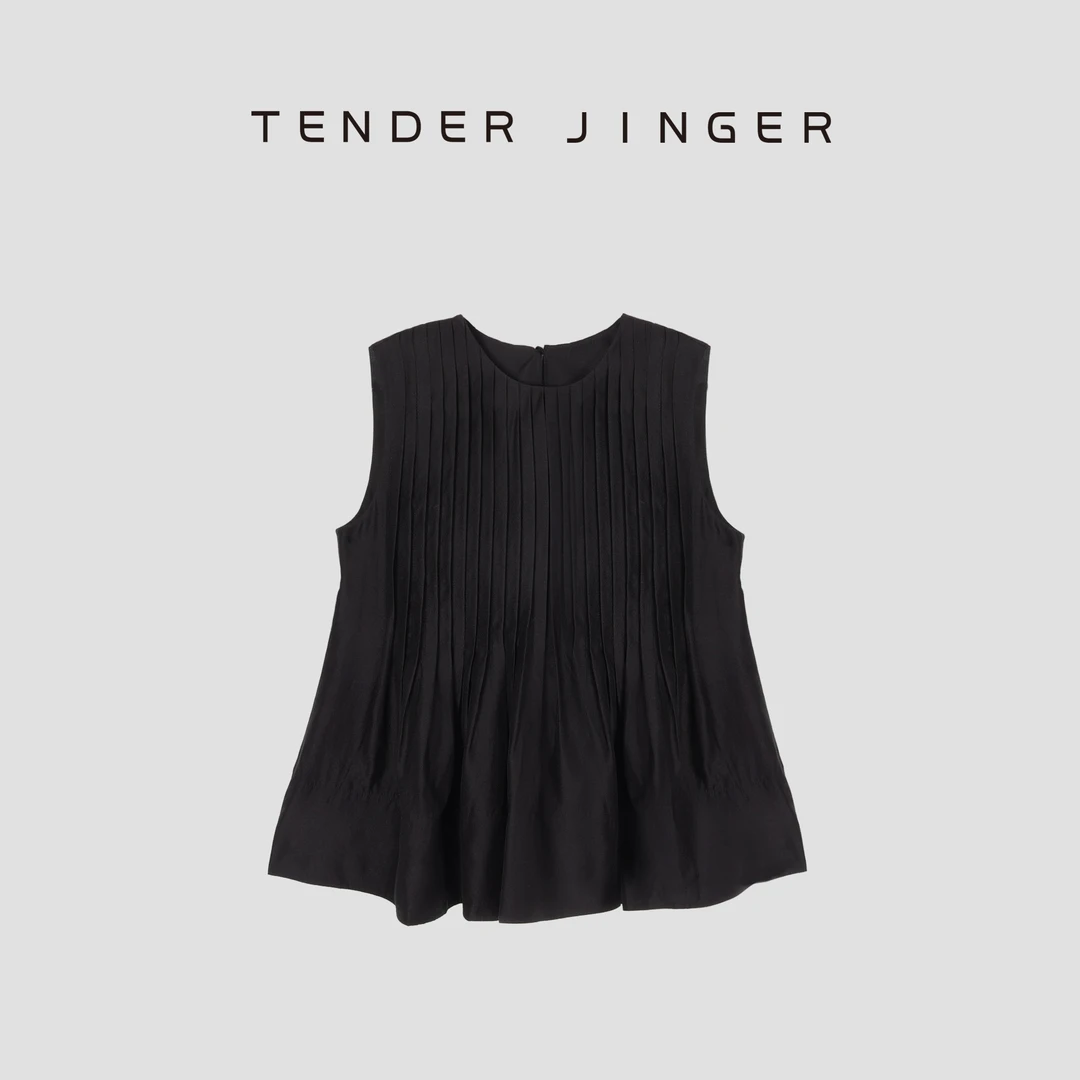Tender Jinger【黑标】圆领设计感压褶无袖上衣T52TG30148