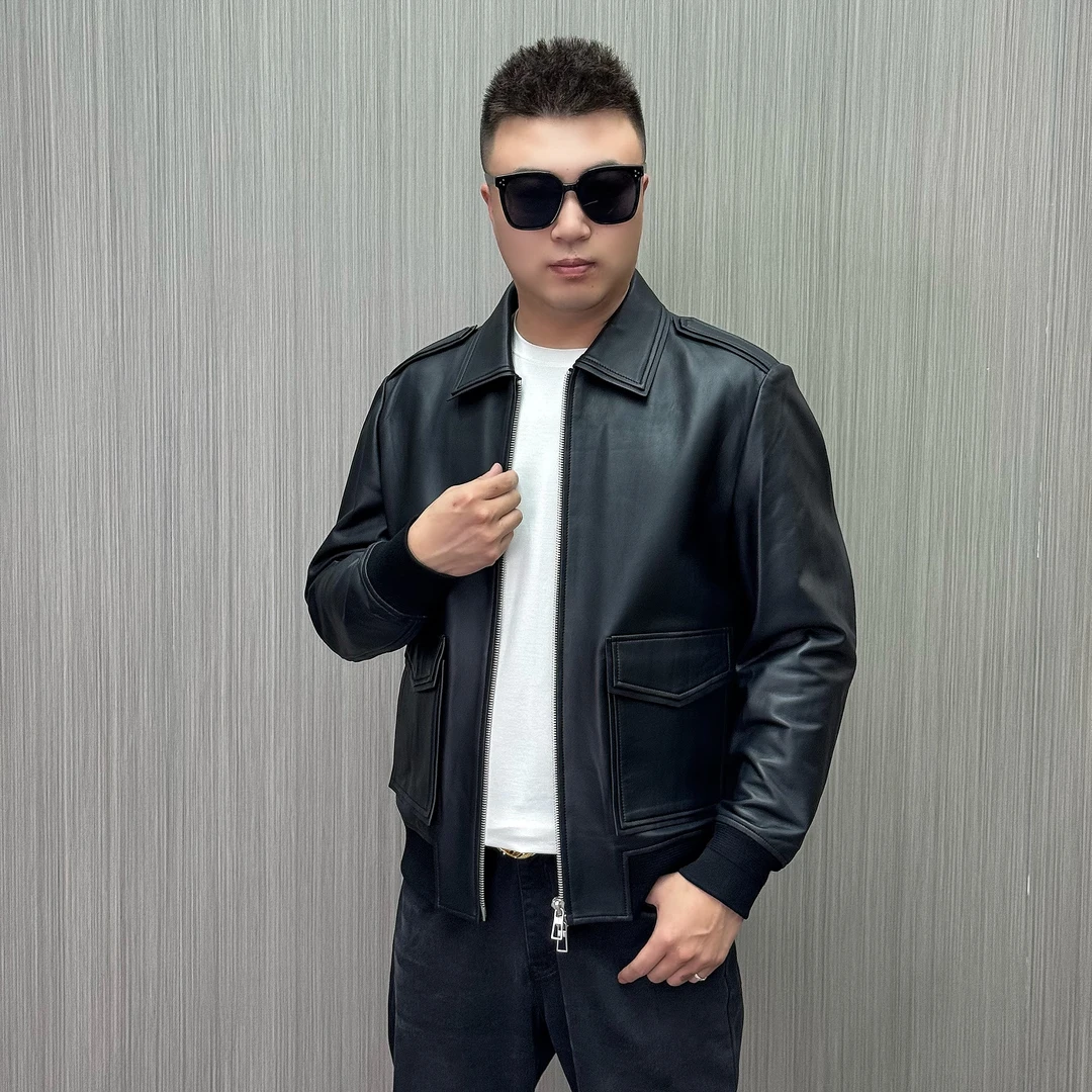 【39705】高端轻奢 简约大气 雷总同款机车短款皮衣 男士山羊皮皮衣