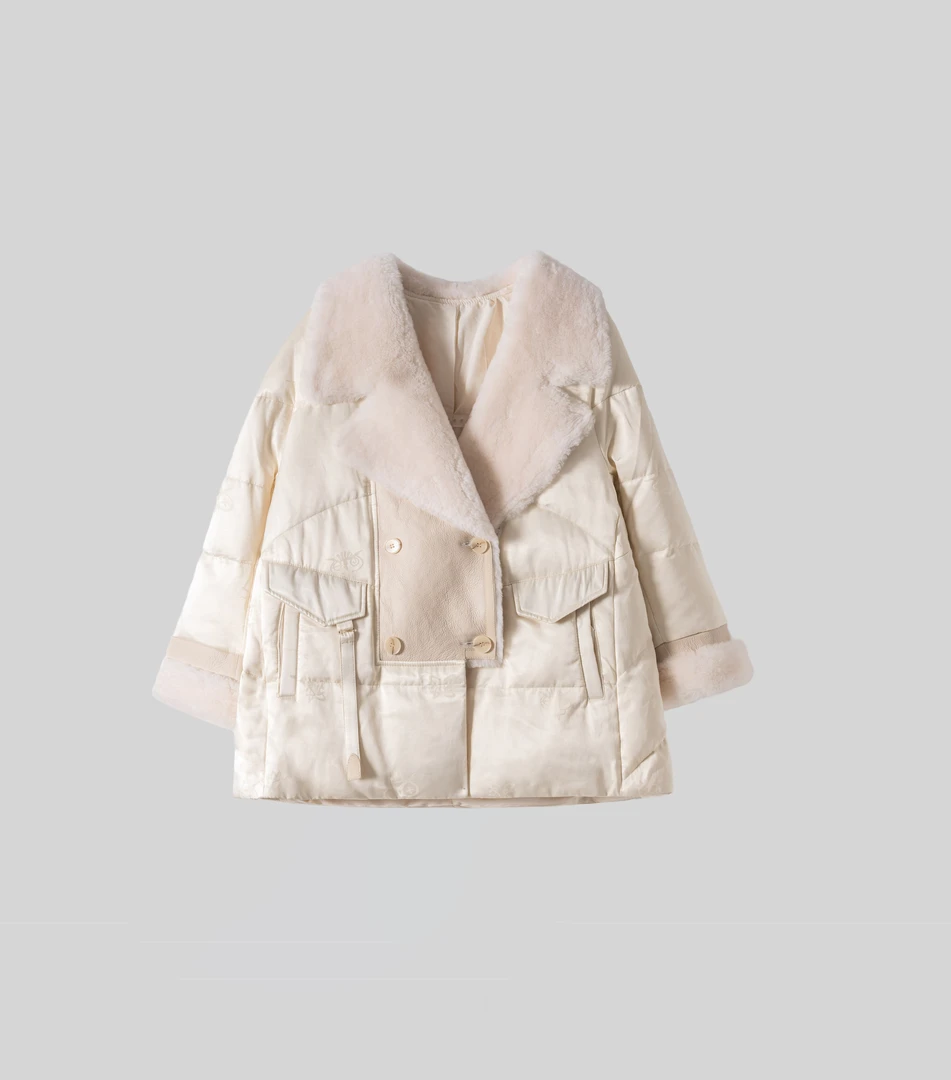 【美锦家】皮毛一体长袖短外套毛领秋冬纯色短款厚款鹅绒服（N）8056