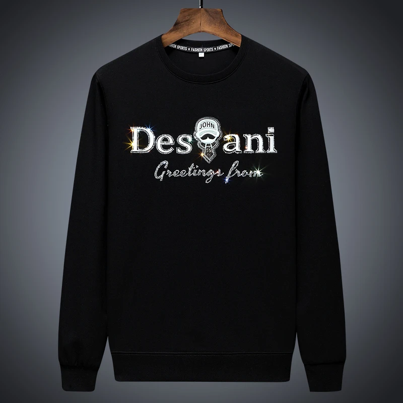 因纳巴敦高端烫钻圆领卫衣潮休闲帅气百搭打底衫秋冬大码套头上衣