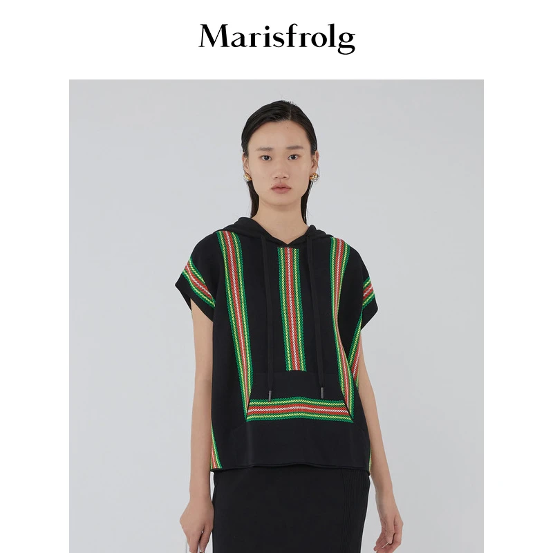 Marisfro/玛丝菲尔女装秋季新款花色连帽毛针织衫运动A1KT3817M