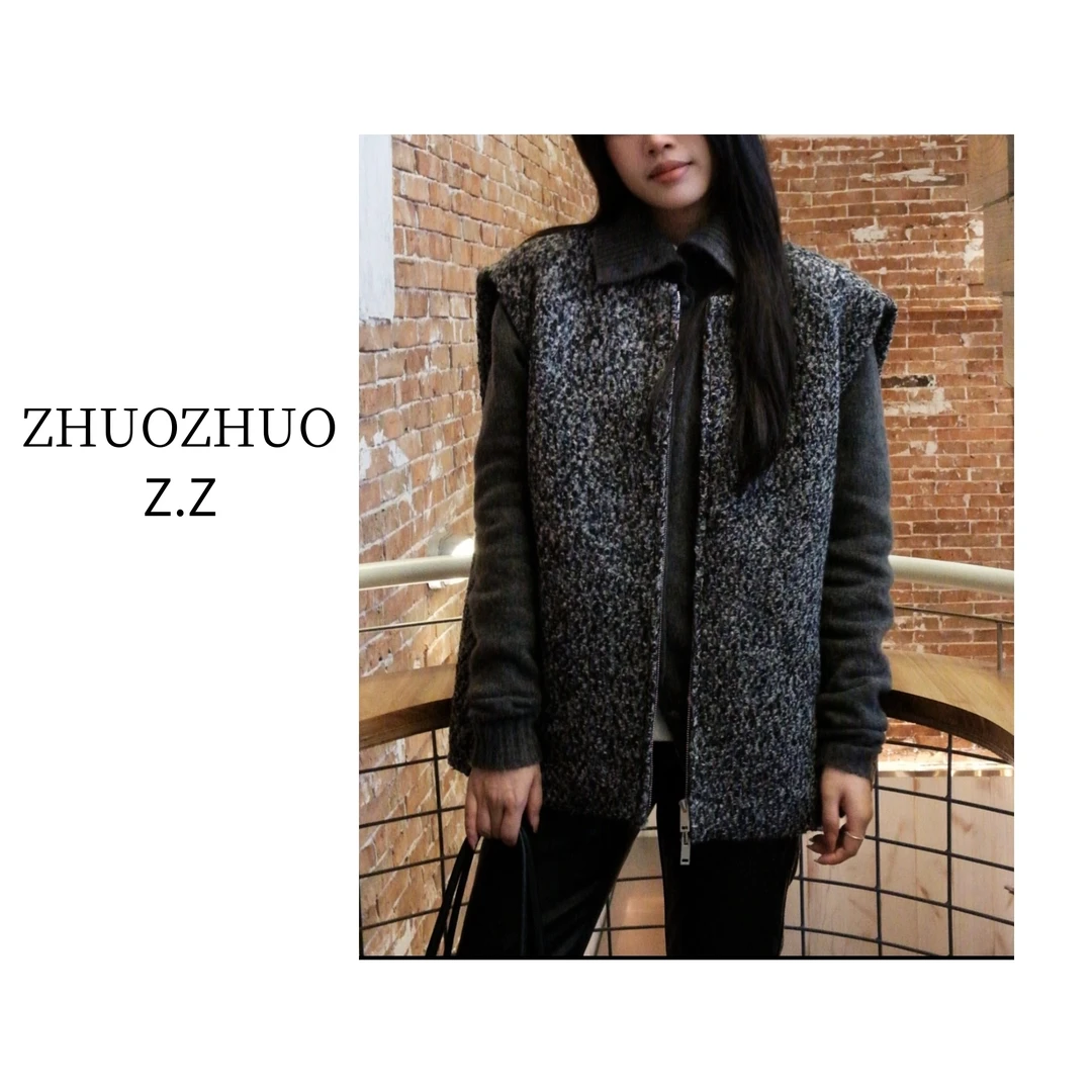 【ZHUOZHUO专属】】“千崎” 韩版夹棉加厚时髦圈圈毛杂色羊毛无袖马甲