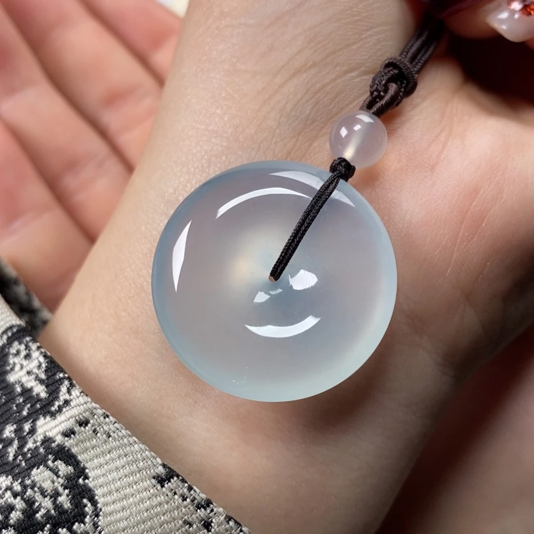 翡翠颈饰未镶嵌高冰种蓝晴第起胶肉扣27.8-7.4