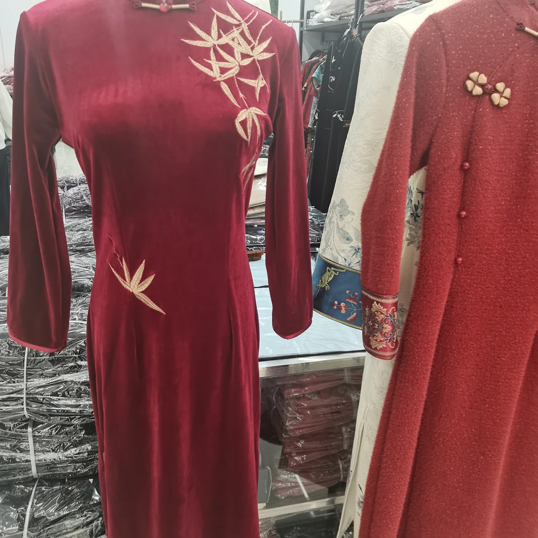 【喜缇绣雅】旗袍长款新复古修身开叉高腰显瘦国风连衣裙红色敬酒服