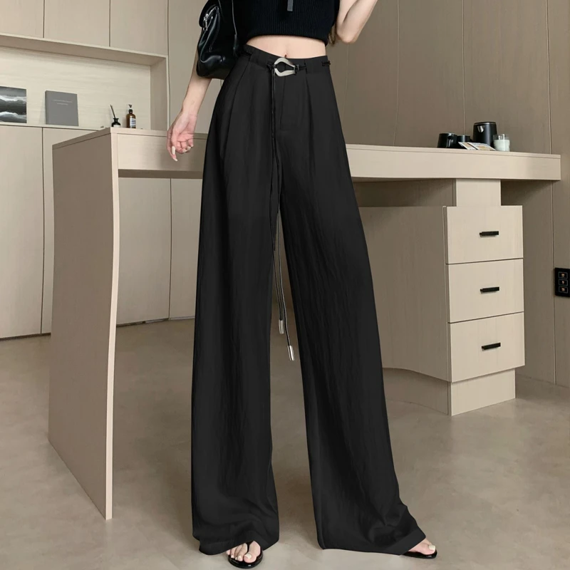 美式复古亚麻阔腿裤女2025夏季新款慵懒风宽松显瘦时尚百搭休闲裤