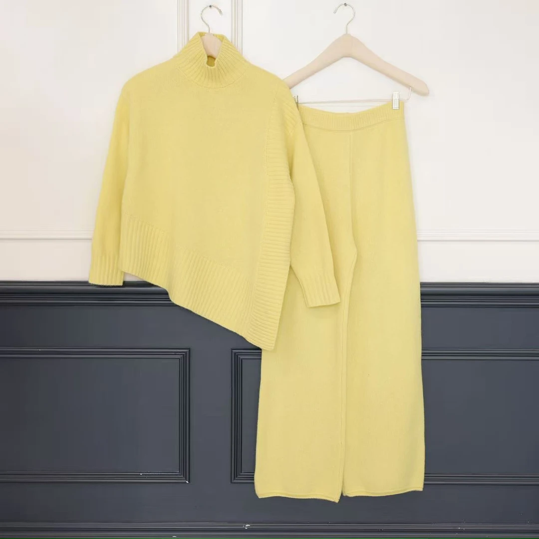2509070【壁虎姐】GECKO新款 秋冬黄色中高领长袖设计款长裤套装