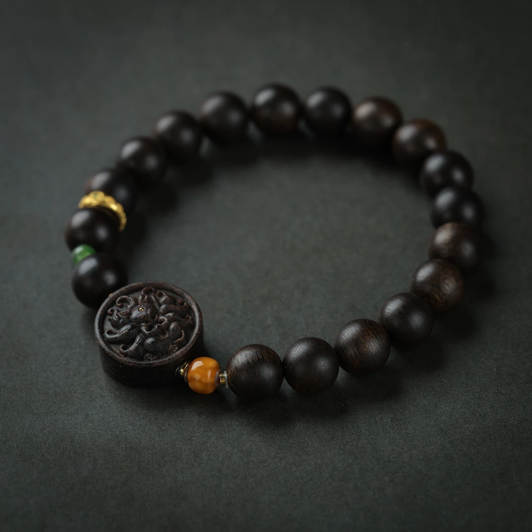 沉香【揽香集】沉香手串-沉水越南芽庄老白棋0.8单圈+凤九设计款