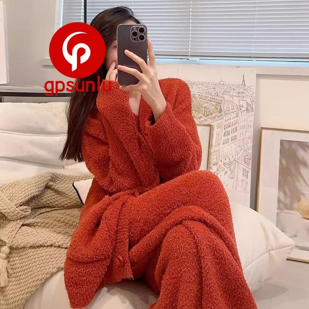 gpsunlu新款过年睡衣女款秋冬季珊瑚绒加绒加厚保暖可外穿家居服