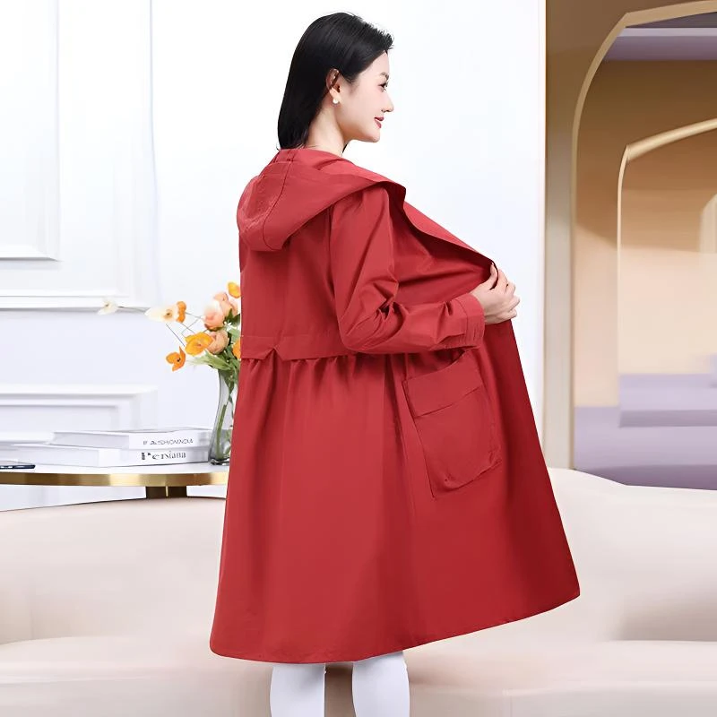 【拍一发二】法国啄木鸟服饰连帽风衣外套女高档中长款韩版流行休闲