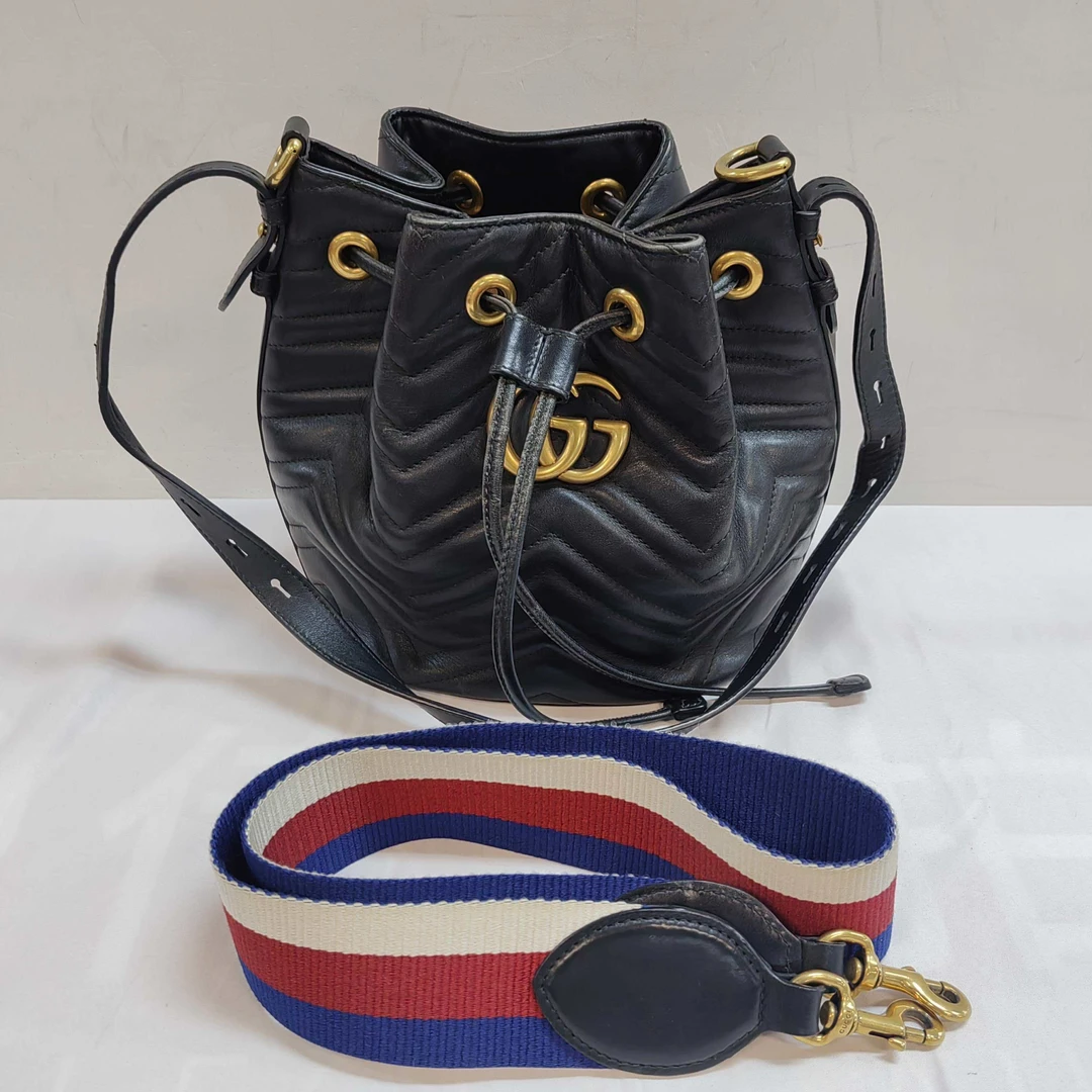 95新 GUCCI/古驰 09-02黑金水桶包