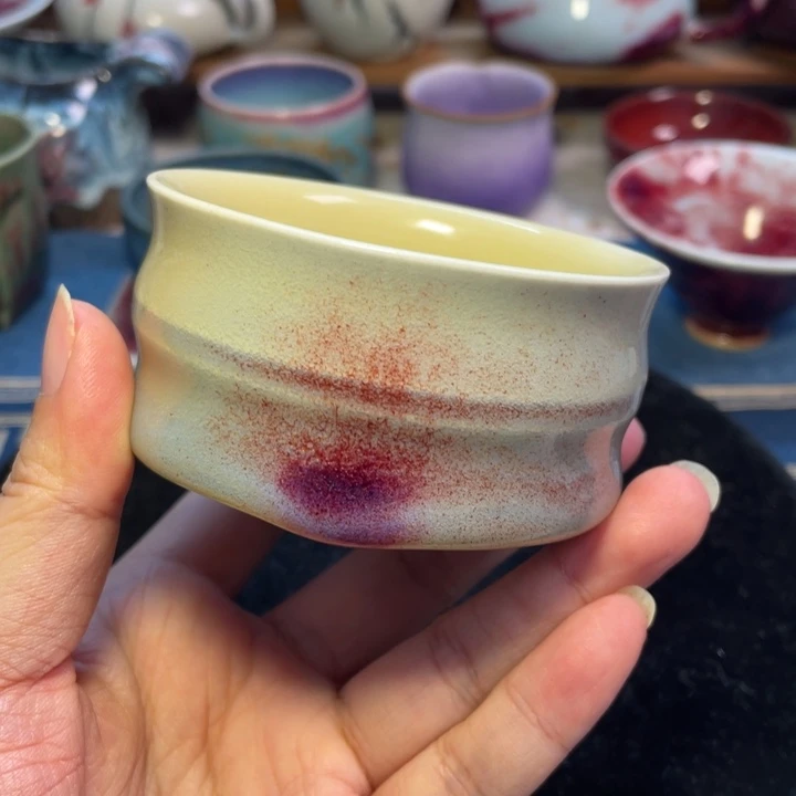 摆件钧瓷鸡油黄竹节杯